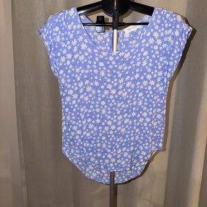 Pink Rose Blue Floral Short Sleeve Top